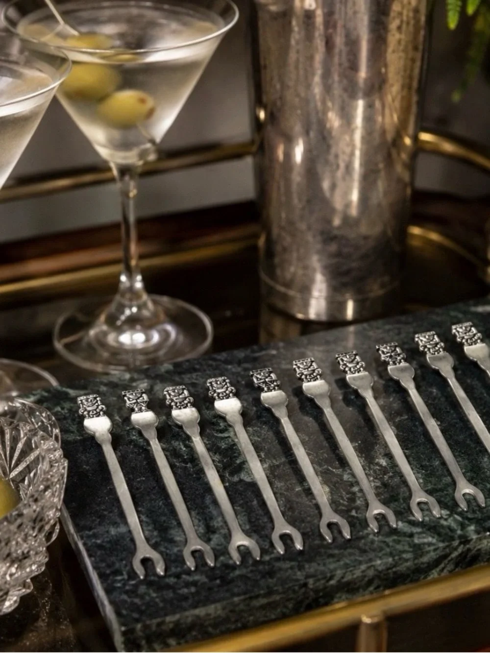 Mid-Century Alpaca Silver Cocktail Forks – Peruvian Inca Figural Set of 13